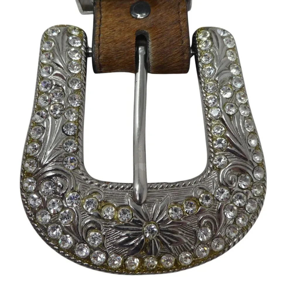 3D Belt Company Rhinestone Bling Leather Calfhair Western Belt